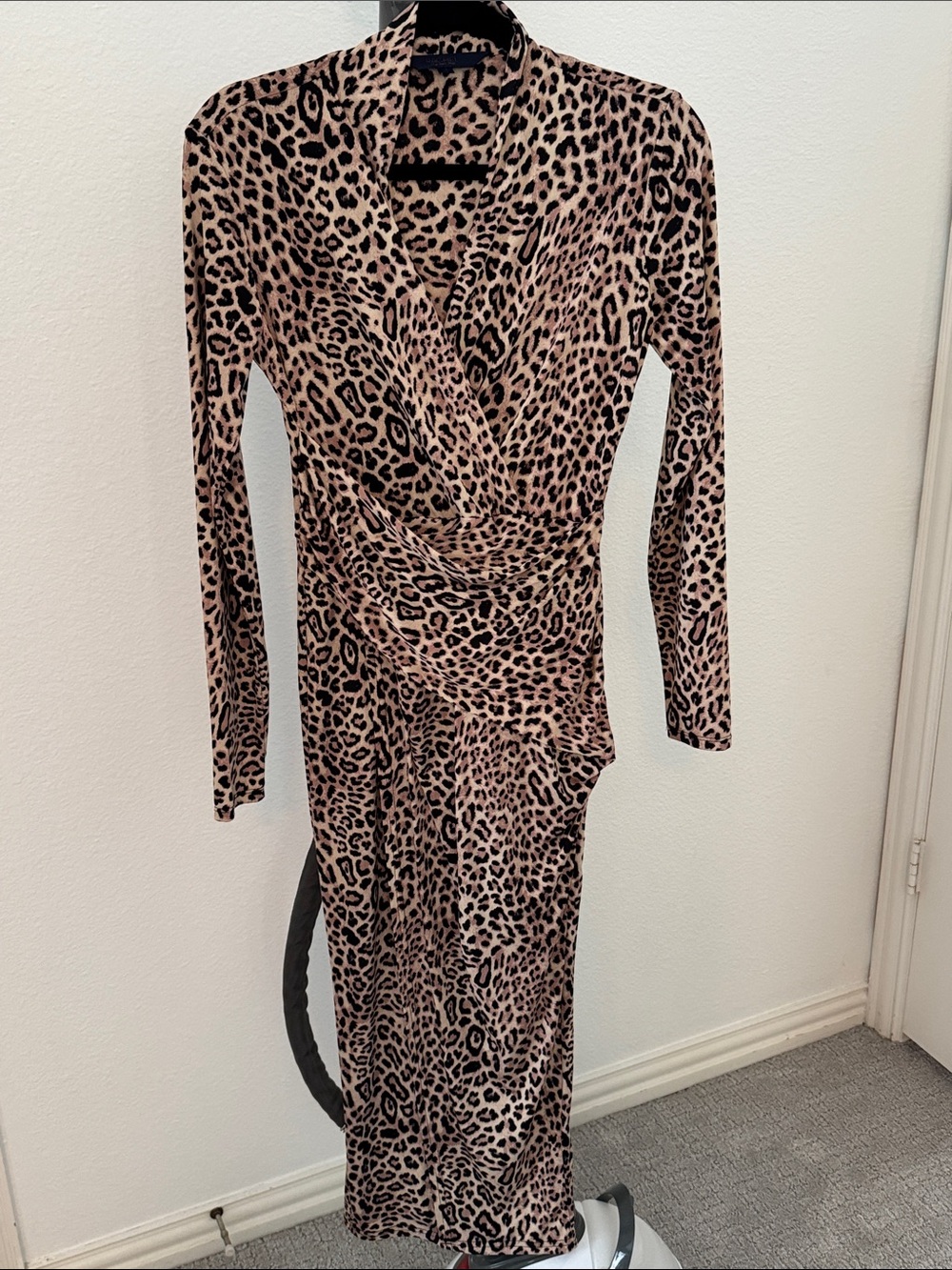 RACHEL Rachel Roy Long Sleeve Leopard Print Wrap Dress in Brown and Black
